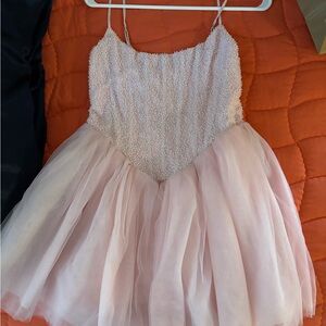Oh Polly Pink Beaded Tulle Mini Dress